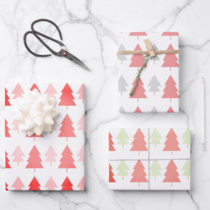 Feuille De Papier Cadeau Motif d'arbre de Noël rose