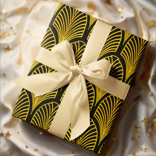 Feuille De Papier Cadeau Motif d'arches d'or et d'art déco noir