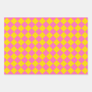 Feuille De Papier Cadeau Motif d'arlequins carrosserie rose-jaune