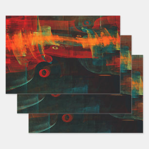 Feuille De Papier Cadeau Motif d'art abstrait moderne bleu rouge orange eau