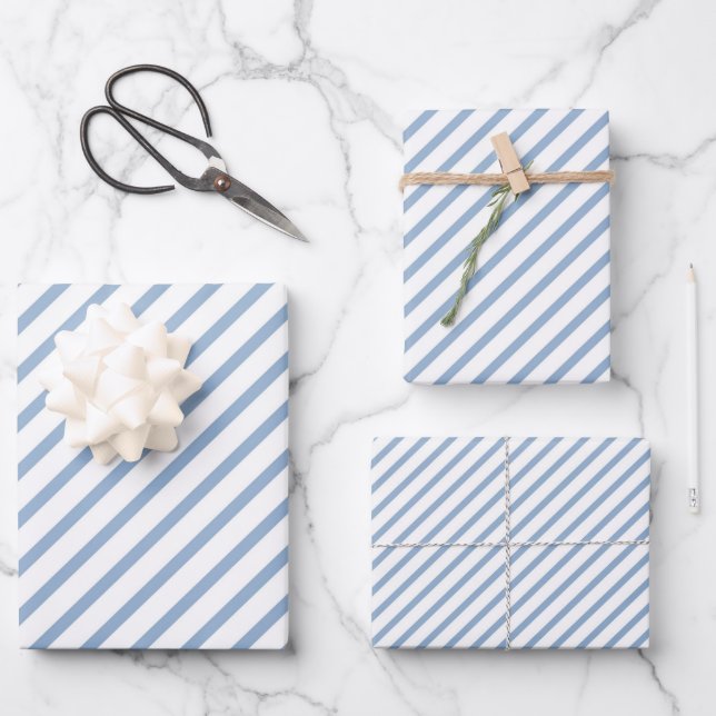 Feuille De Papier Cadeau Motif de bandes bleu poudre (Recto)