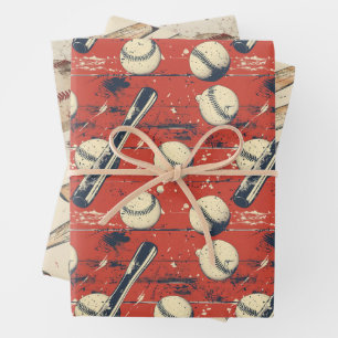 Feuille De Papier Cadeau Motif de baseball rétro