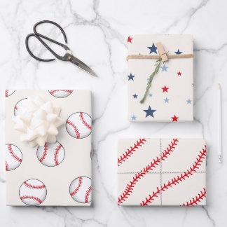Feuille De Papier Cadeau Motif de baseball Rouge Blanc Bleu