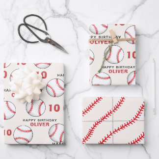 Feuille De Papier Cadeau Motif de baseball Rouge Blanc Bleu Sports