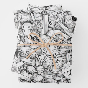 Feuille De Papier Cadeau Motif de BD noir et blanc