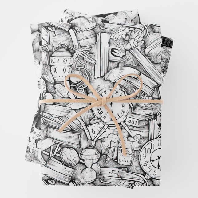 Feuille De Papier Cadeau Motif de BD noir et blanc (En situation)