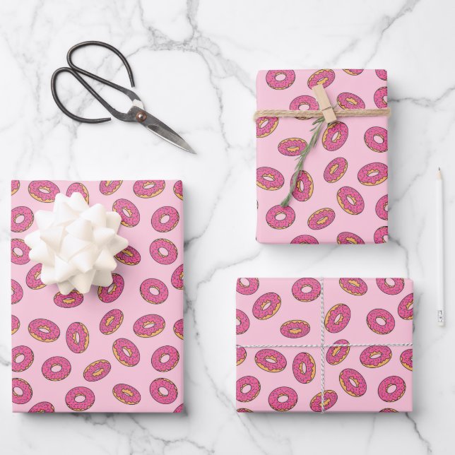 Feuille De Papier Cadeau Motif de beigne rose (Recto)