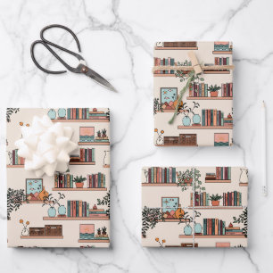 Feuille De Papier Cadeau Motif de bibliothèque