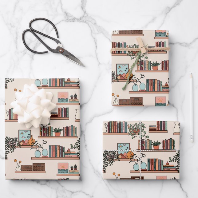 Feuille De Papier Cadeau Motif de bibliothèque (Recto)
