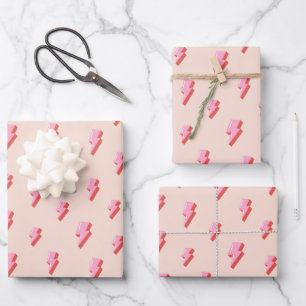 Feuille De Papier Cadeau Motif de boulon de foudre rose