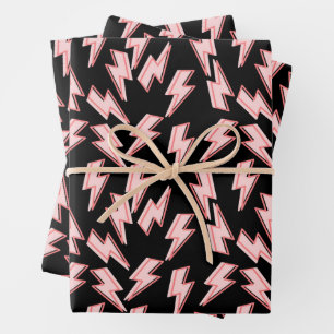 Feuille De Papier Cadeau Motif de boulons de foudre rose