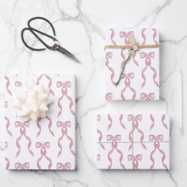 Feuille De Papier Cadeau Motif de Bow rose Aquarelle (Recto)
