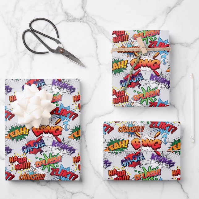 Feuille De Papier Cadeau Motif de bulle Superhero (Recto)