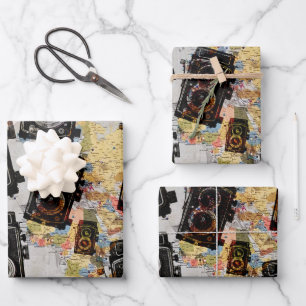 Feuille De Papier Cadeau Motif de caméra Vintage voyage