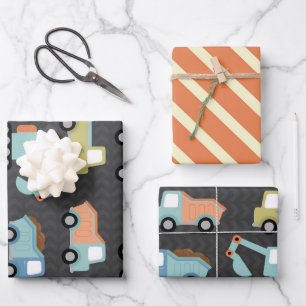 Feuille De Papier Cadeau Motif de camion à Orange