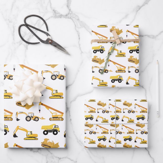 Feuille De Papier Cadeau Motif de camions de construction (Recto)