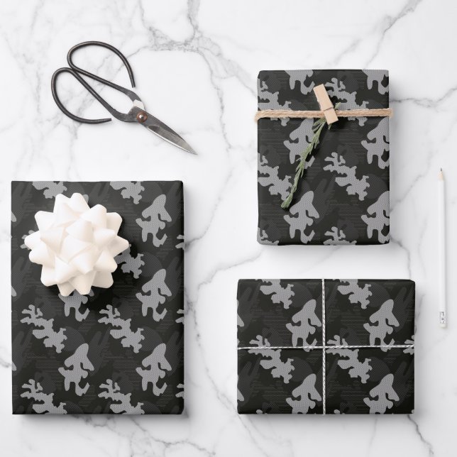 Feuille De Papier Cadeau Motif de camouflage noir (Recto)
