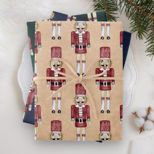 Feuille De Papier Cadeau Motif de casse-noisette rouge aquarelle rustique d