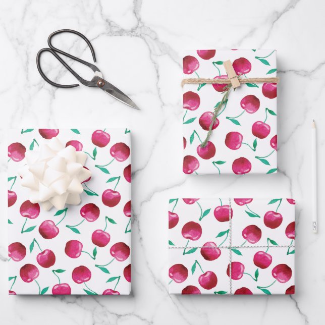 Feuille De Papier Cadeau Motif de cerise aquarelle (Recto)