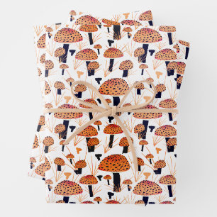 Feuille De Papier Cadeau Motif de champignon orange automne