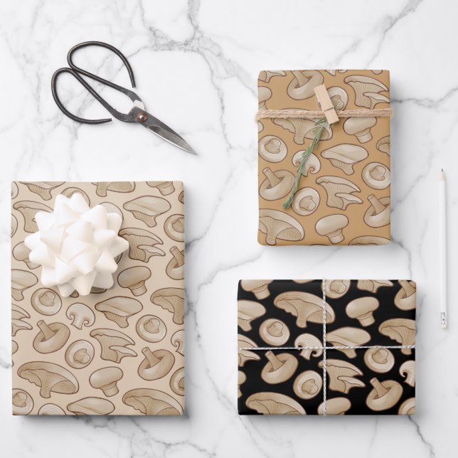 Feuille De Papier Cadeau Motif de champignons de bois (Recto)