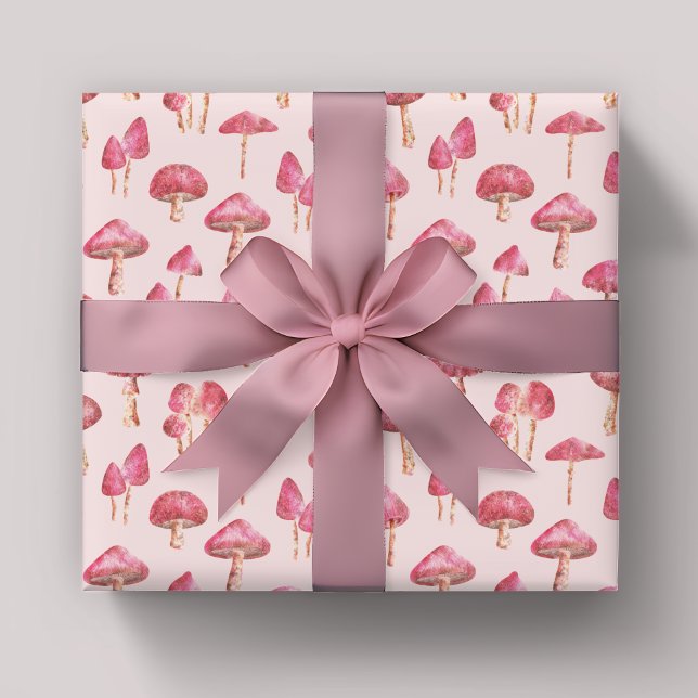 Feuille De Papier Cadeau Motif de champignons roses (Pink mushroom wrapping paper)