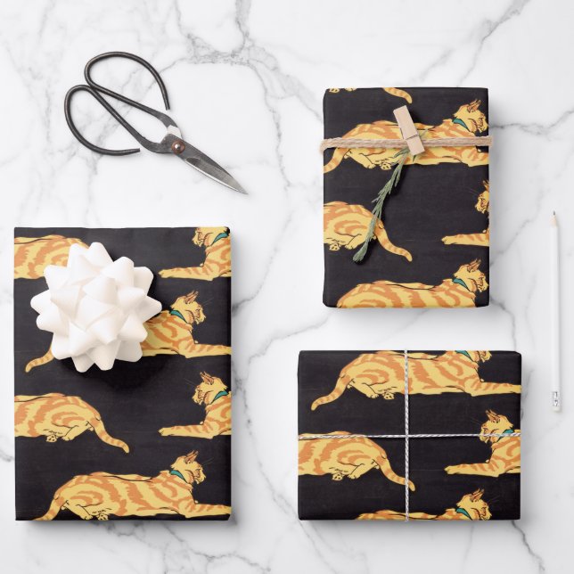 Feuille De Papier Cadeau Motif de chats rayés au gingembre (Recto)