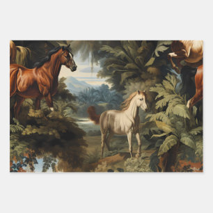 Feuille De Papier Cadeau Motif de cheval tropical vintage élégant équestre