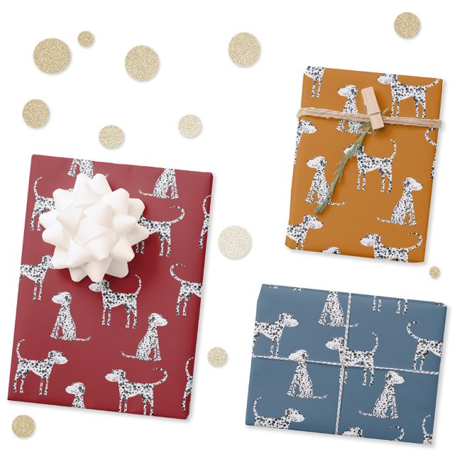 Feuille De Papier Cadeau Motif de chien dalmate (Fun Dalmatian dog patterned gift wrap sheet set)