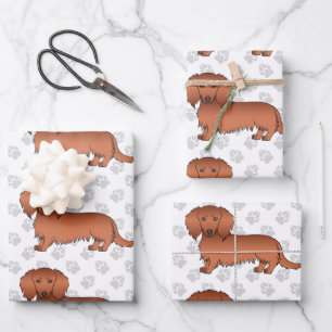 Feuille De Papier Cadeau Motif de chien de dessin animé teckel à longs chev