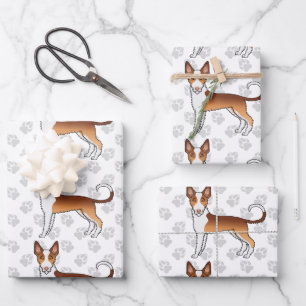 Feuille De Papier Cadeau Motif de chien Ibizan Hound à poil dur rouge et bl