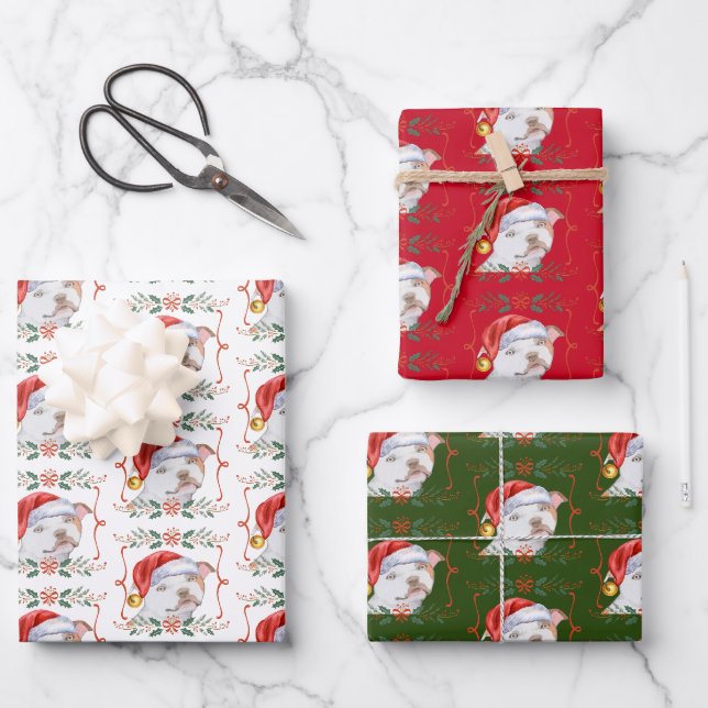 Feuille De Papier Cadeau Motif de chien robuste Noël (Recto)