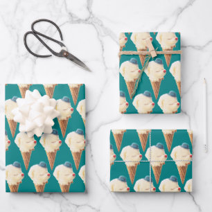 Feuille De Papier Cadeau Motif de chiot à crème glacée