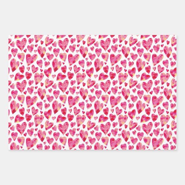 Feuille De Papier Cadeau Motif de cœur d'amour rose (Devant)