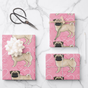 Feuille De Papier Cadeau Motif de cœur d'amour rose de mops de faon de dess