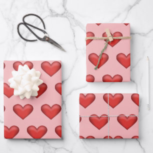 Feuille De Papier Cadeau Motif de cœurs rouges simples sur fond rose saumon