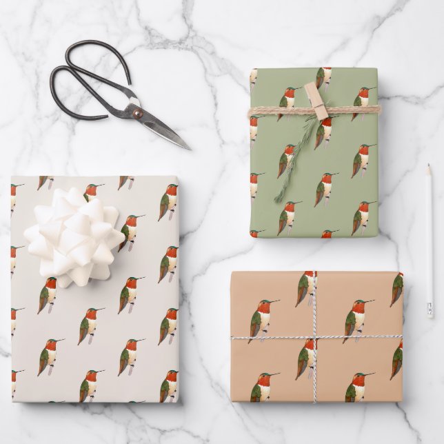 Feuille De Papier Cadeau Motif de colibri roux (Recto)