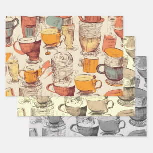 Feuille De Papier Cadeau Motif de collage d'éphémère de café Affogato