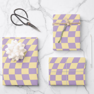 Feuille De Papier Cadeau Motif de contrôle du tableau de bord jaune et lava