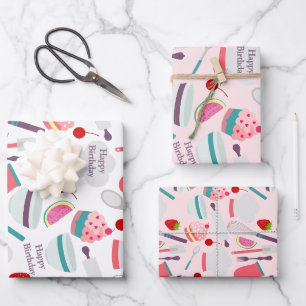 Feuille De Papier Cadeau Motif de cuisson Cupcake rose violet