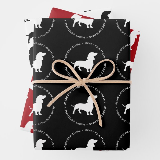 Feuille De Papier Cadeau Motif de Dachshund Joyeux Noël (En situation)