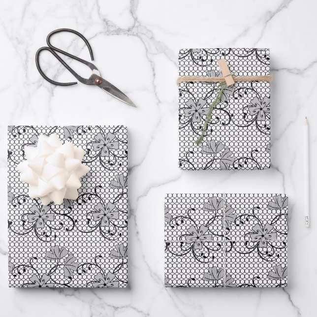 Feuille De Papier Cadeau Motif de dentelle florale (Recto)