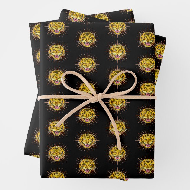 Feuille De Papier Cadeau Motif de dessin de tigre (En situation)