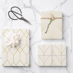 Feuille De Papier Cadeau Motif de dessin Vintage Glam Gold Art Déco