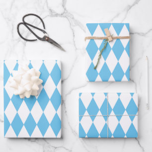 Feuille De Papier Cadeau Motif de drapeau bavarois en losanges bleu et blan