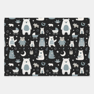 Feuille De Papier Cadeau Motif de famille d'ours Whimsical