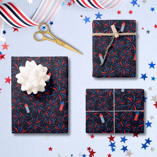 Feuille De Papier Cadeau motif de feux d'artifice 4 juillet Fête de l'indép