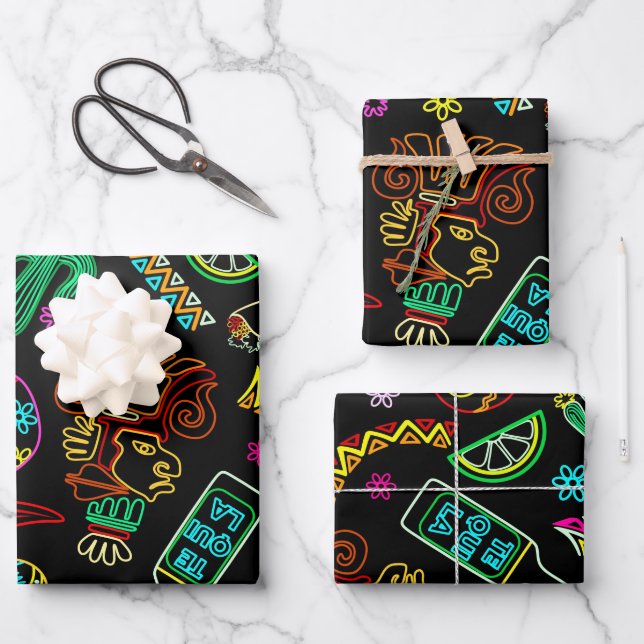 Feuille De Papier Cadeau Motif de Fiesta du Mexique (Recto)