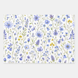 Feuille De Papier Cadeau Motif de fleur sauvage aquarelle bleu jaune vert