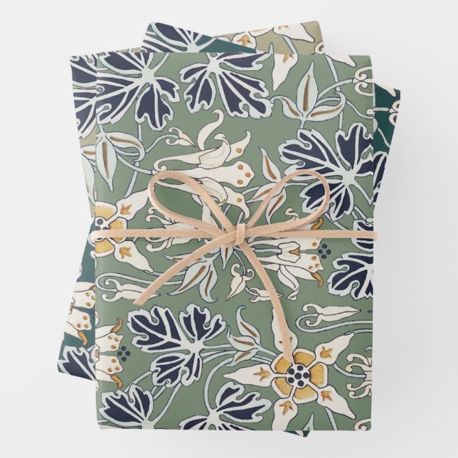 Feuille De Papier Cadeau motif de fleurs columbine art nouveau. (En situation)